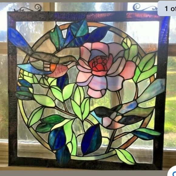 Other - 🍀SOLD 🍀Vintage Birds & Flower Leaded Stained Glass 18"